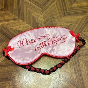 Pink Satin Sleep Mask with Red Trim and Black Lace